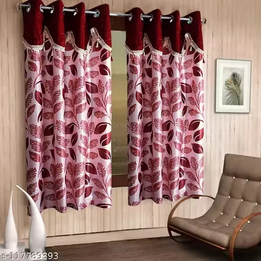 CORTINA Polyester 5ft Window Designer Curtain Pack of 2- Maroon